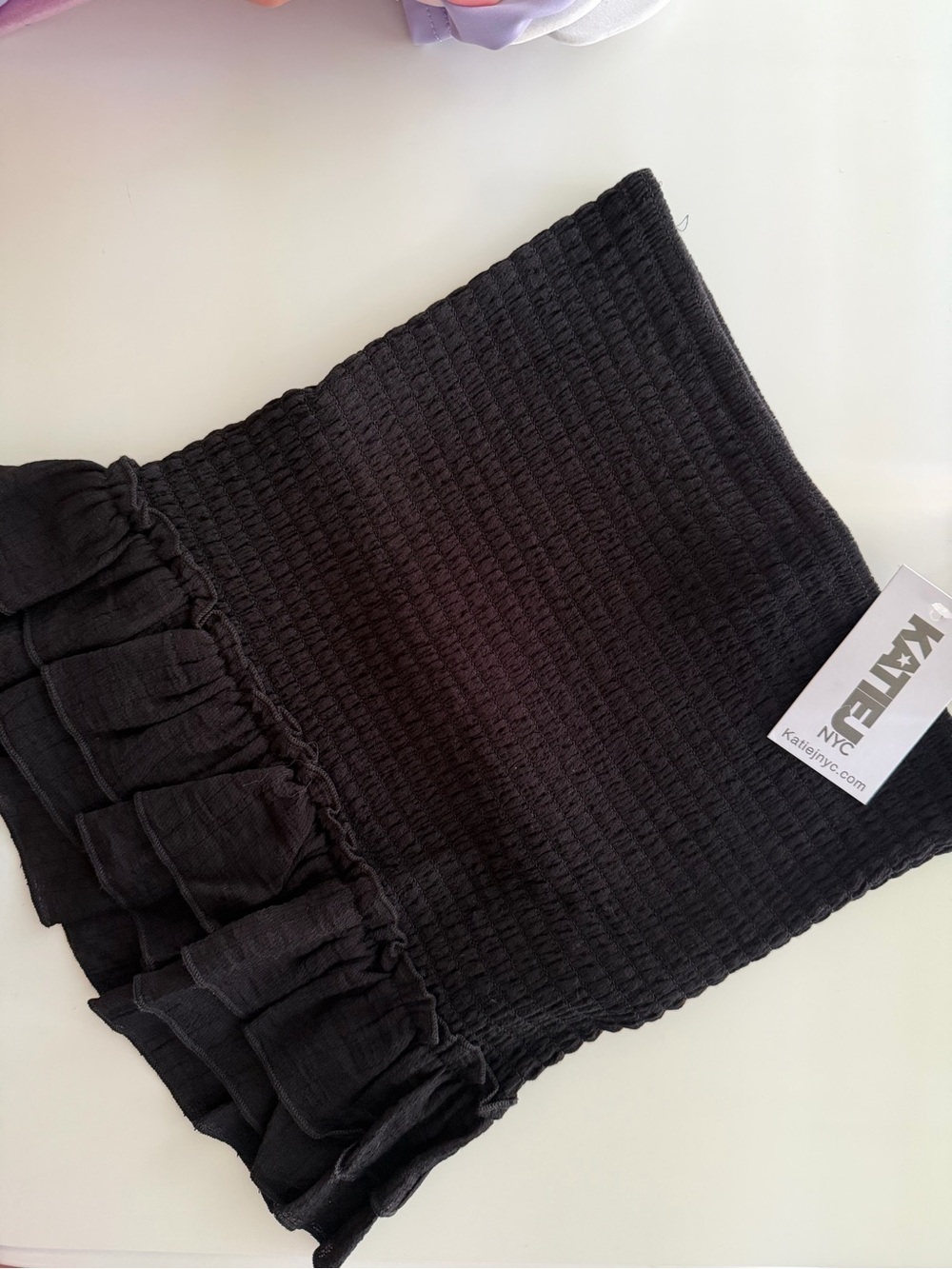 Katie J NYC Black Smocked Ruffle skirt